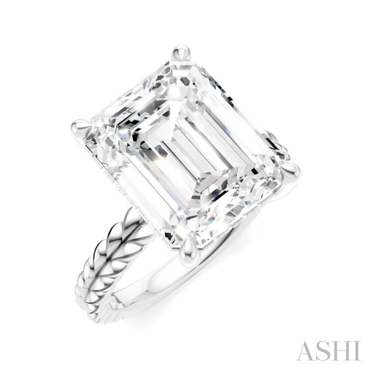 1/8 Ctw Emerald Shape Round Cut Diamond Semi-Mount Engagement Ring in 14K White Gold