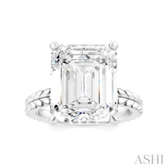 1/8 Ctw Emerald Shape Round Cut Diamond Semi-Mount Engagement Ring in 14K White Gold