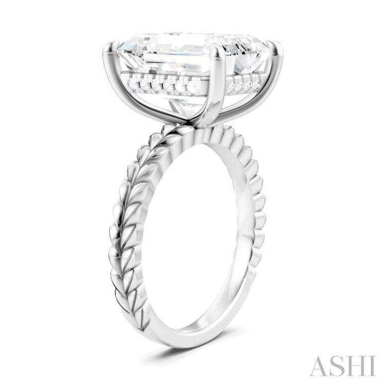 1/8 Ctw Emerald Shape Round Cut Diamond Semi-Mount Engagement Ring in 14K White Gold