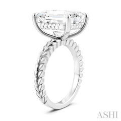 1/8 Ctw Emerald Shape Round Cut Diamond Semi-Mount Engagement Ring in 14K White Gold