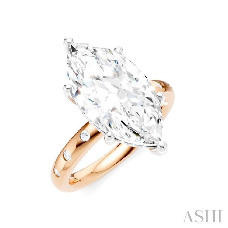 1/5 Ctw Akari Marquise Shape Round Cut Diamond Semi-Mount Engagement Ring in 14K Rose and White Gold