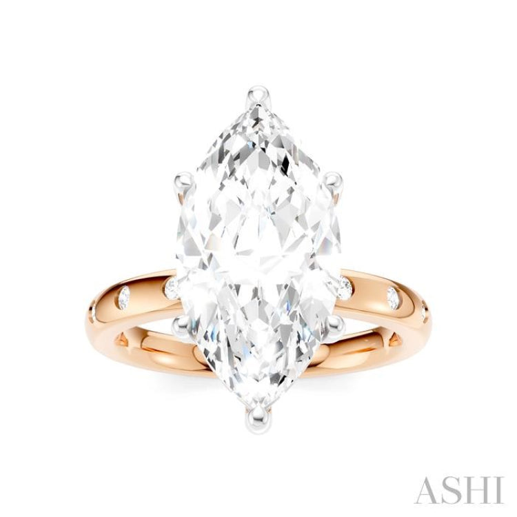 1/5 Ctw Akari Marquise Shape Round Cut Diamond Semi-Mount Engagement Ring in 14K Rose and White Gold