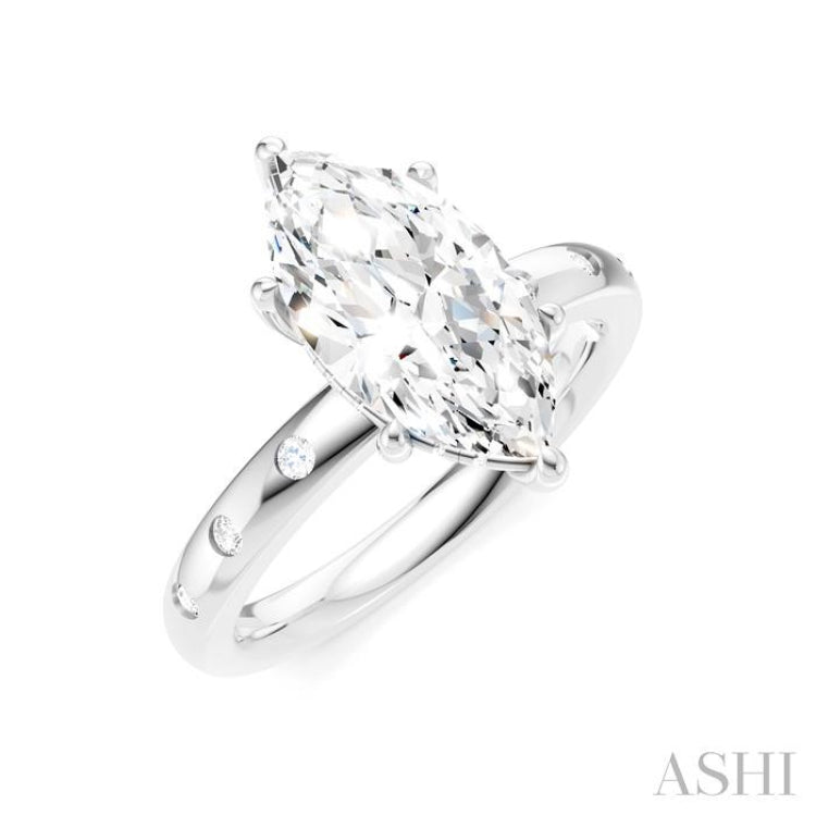 1/6 Ctw Akari Marquise Shape Round Cut Diamond Semi-Mount Engagement Ring in 14K White Gold