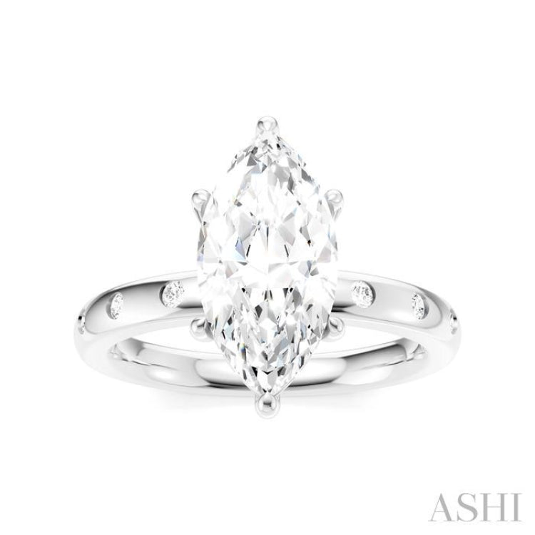 1/6 Ctw Akari Marquise Shape Round Cut Diamond Semi-Mount Engagement Ring in 14K White Gold