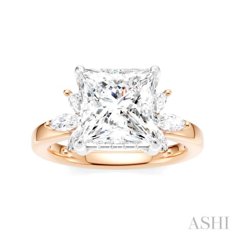 1/2 Ctw Akari Princess Shape Marquise and Round Cut Diamond Semi-Mount Engagement Ring in 14K Rose and White Gold