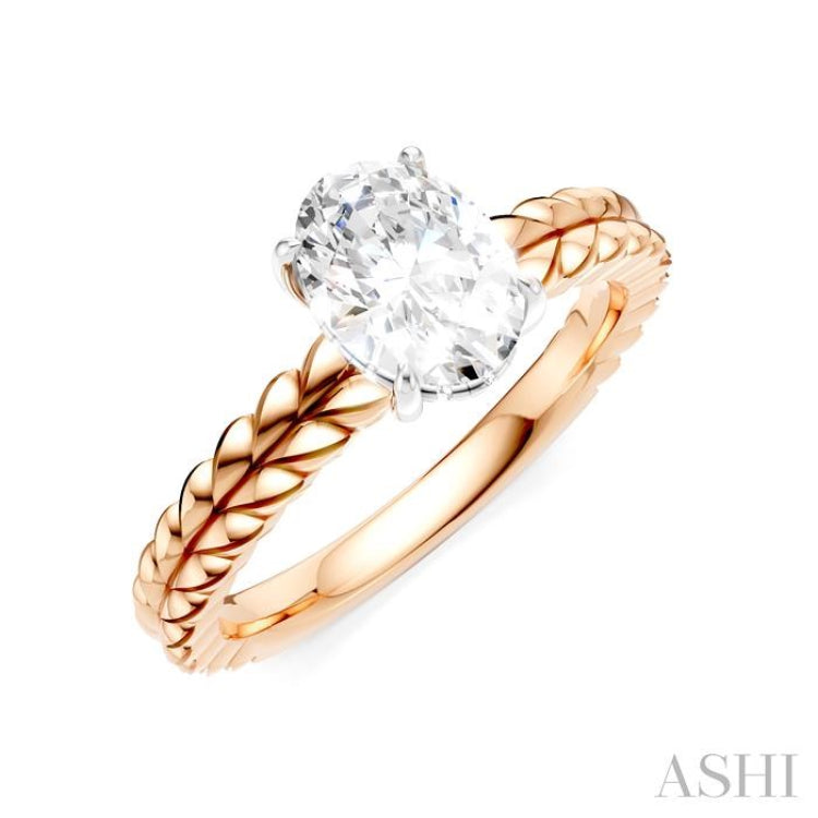1/20 Ctw Oval Shape Round Cut Diamond Semi-Mount Engagement Ring in 14K Rose and White Gold