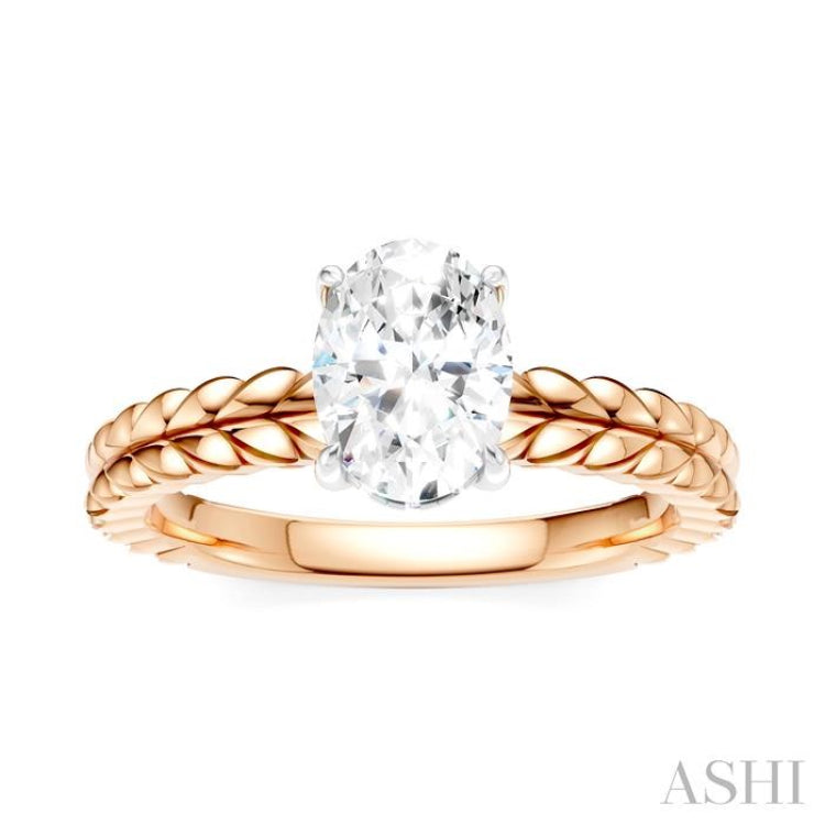 1/20 Ctw Oval Shape Round Cut Diamond Semi-Mount Engagement Ring in 14K Rose and White Gold