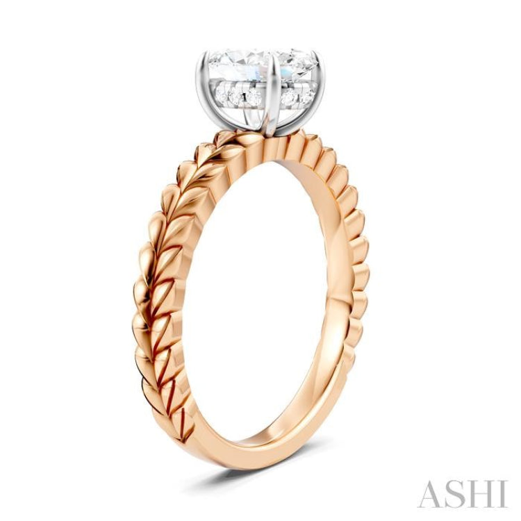 1/20 Ctw Oval Shape Round Cut Diamond Semi-Mount Engagement Ring in 14K Rose and White Gold