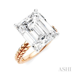 1/8 Ctw Emerald Shape Round Cut Diamond Semi-Mount Engagement Ring in 14K Rose and White Gold