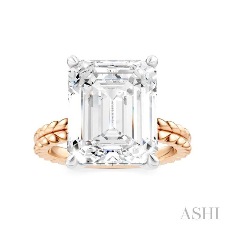 1/8 Ctw Emerald Shape Round Cut Diamond Semi-Mount Engagement Ring in 14K Rose and White Gold