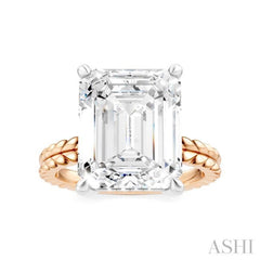 1/8 Ctw Emerald Shape Round Cut Diamond Semi-Mount Engagement Ring in 14K Rose and White Gold