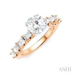 7/8 Ctw Round Shape Emerald and Round Cut Diamond Semi-Mount Engagement Ring in 14K Rose and White Gold