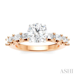 7/8 Ctw Round Shape Emerald and Round Cut Diamond Semi-Mount Engagement Ring in 14K Rose and White Gold