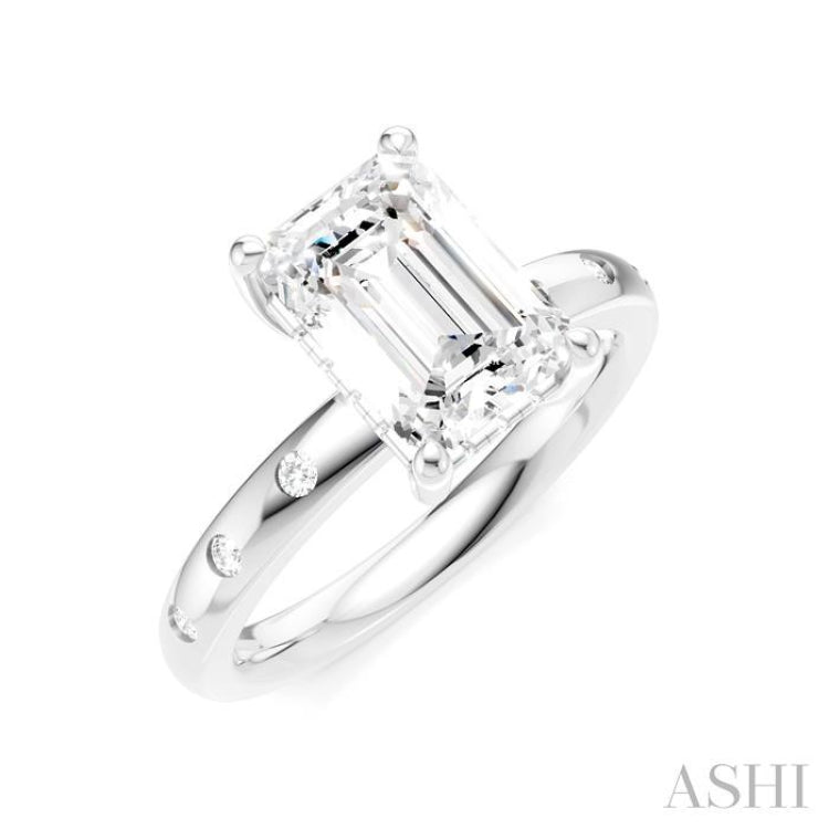 1/6 Ctw Akari Emerald Shape Round Cut Diamond Semi-Mount Engagement Ring in 14K White Gold