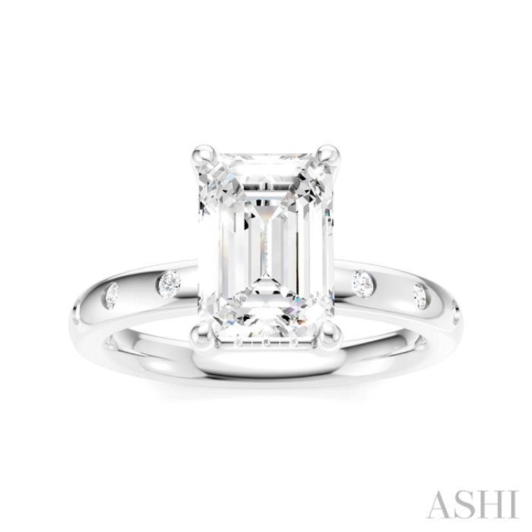 1/6 Ctw Akari Emerald Shape Round Cut Diamond Semi-Mount Engagement Ring in 14K White Gold