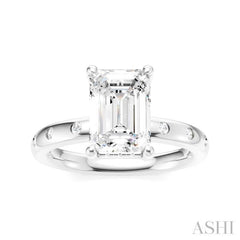 1/6 Ctw Akari Emerald Shape Round Cut Diamond Semi-Mount Engagement Ring in 14K White Gold