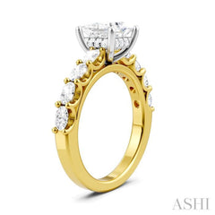 7/8 Ctw Princess Shape Oval and Round Cut Diamond Semi-Mount Engagement Ring in 14K Yellow and White Gold
