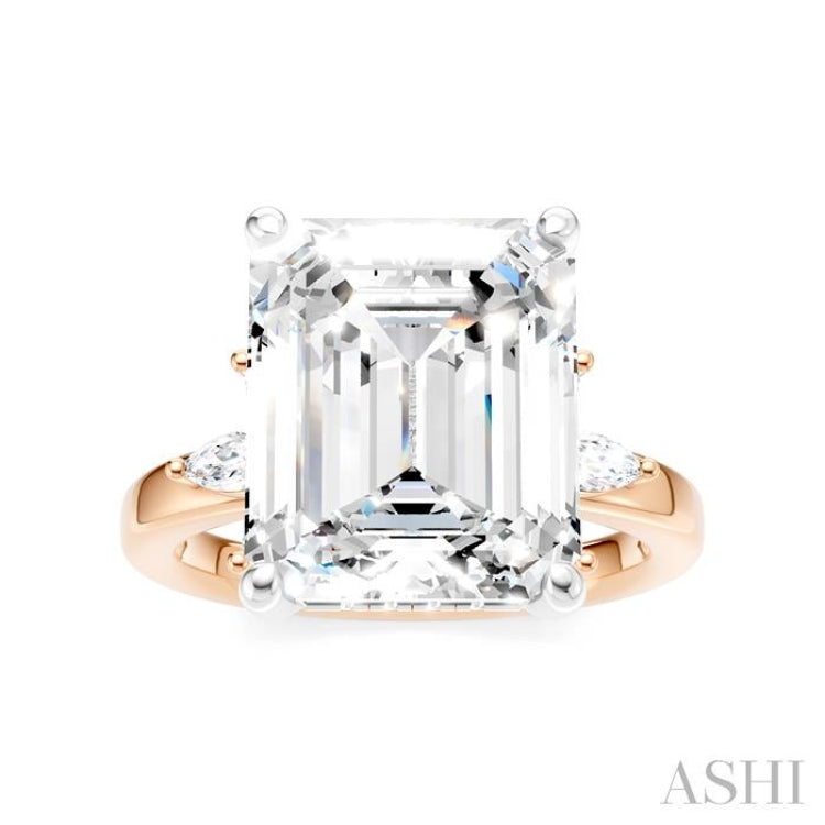 5/8 Ctw Emerald Shape Marquise and Round Cut Diamond Semi-Mount Engagement Ring in 14K Rose and White Gold
