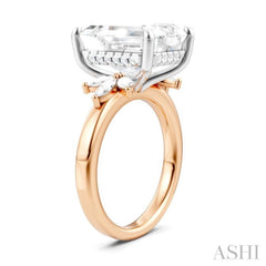 5/8 Ctw Emerald Shape Marquise and Round Cut Diamond Semi-Mount Engagement Ring in 14K Rose and White Gold