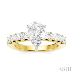 7/8 Ctw Pear Shape Princess and Round Cut Diamond Semi-Mount Engagement Ring in 14K Yellow and White Gold