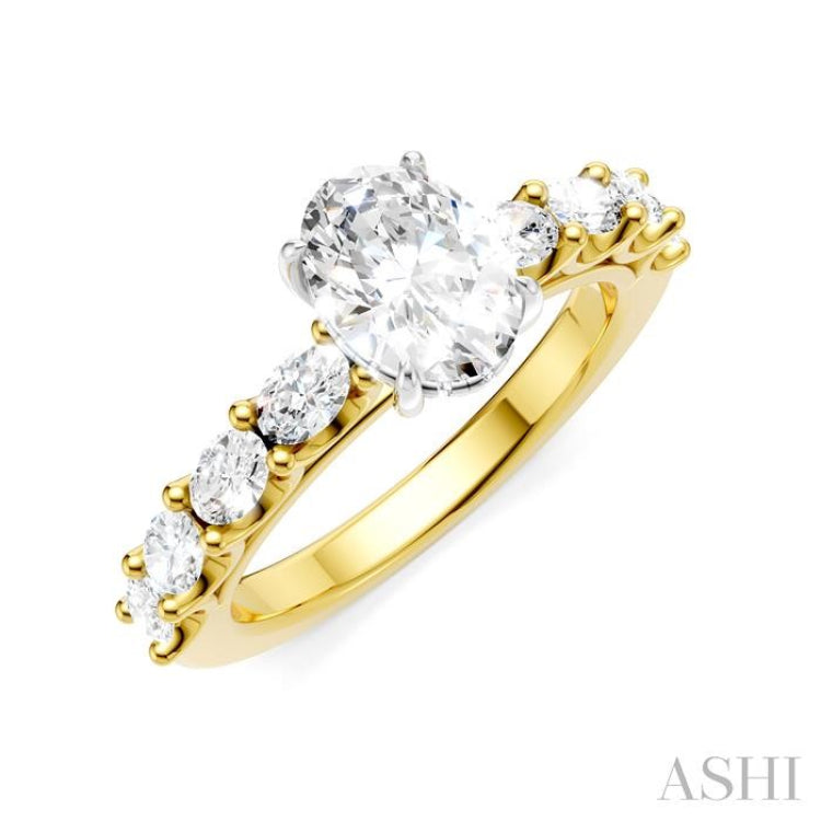 7/8 Ctw Oval Shape Oval and Round Cut Diamond Semi-Mount Engagement Ring in 14K Yellow and White Gold