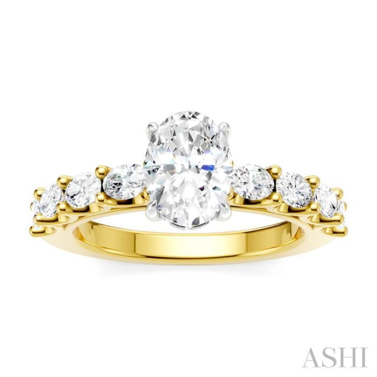 7/8 Ctw Oval Shape Oval and Round Cut Diamond Semi-Mount Engagement Ring in 14K Yellow and White Gold