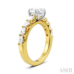 7/8 Ctw Oval Shape Oval and Round Cut Diamond Semi-Mount Engagement Ring in 14K Yellow and White Gold