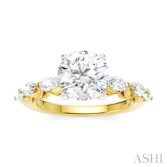 3/4 Ctw Round Shape Marquise and Round Cut Diamond Semi-Mount Engagement Ring in 14K Yellow and White Gold