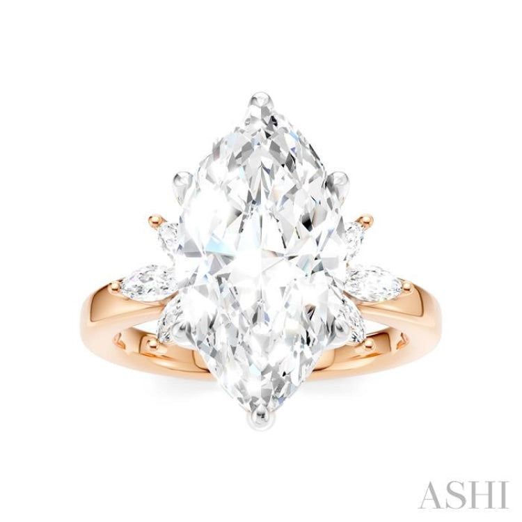 5/8 Ctw Akari Marquise and Round Cut Diamond Semi-Mount Engagement Ring in 14K Rose and White Gold