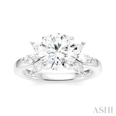 1/2 Ctw Akari Circular Shape Marquise and Round Cut Diamond Semi-Mount Engagement Ring in 14K White Gold
