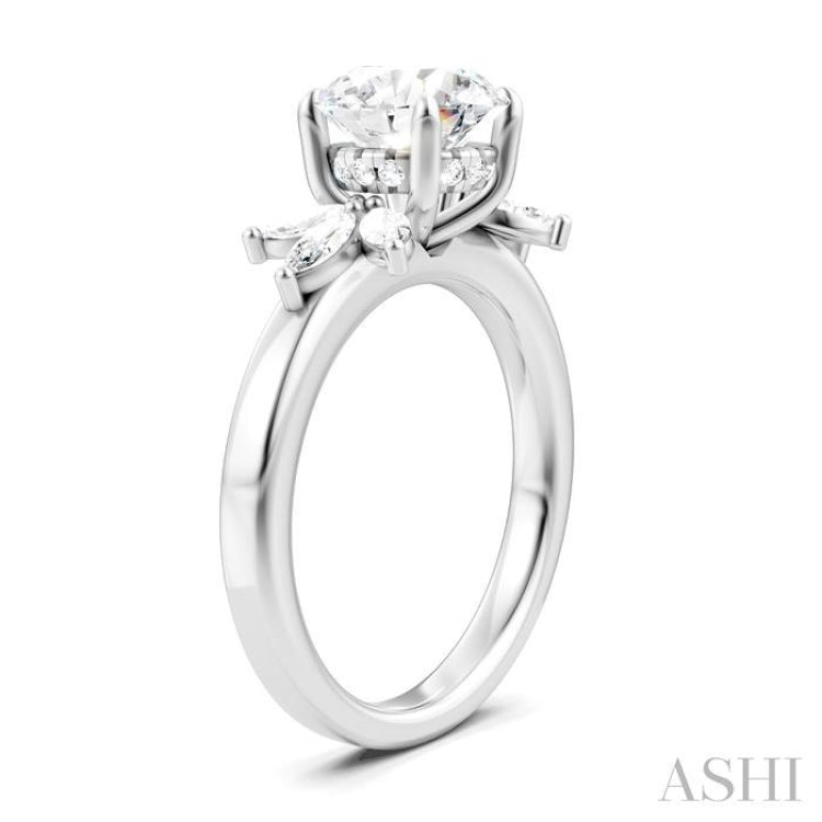 1/2 Ctw Akari Circular Shape Marquise and Round Cut Diamond Semi-Mount Engagement Ring in 14K White Gold