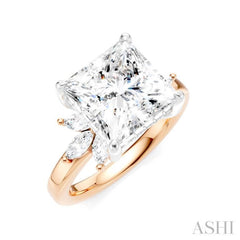 5/8 Ctw Akari Princess Shape Marquise and Round Cut Diamond Semi-Mount Engagement Ring in 14K Rose and White Gold