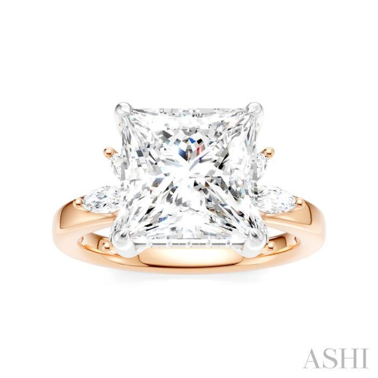 5/8 Ctw Akari Princess Shape Marquise and Round Cut Diamond Semi-Mount Engagement Ring in 14K Rose and White Gold
