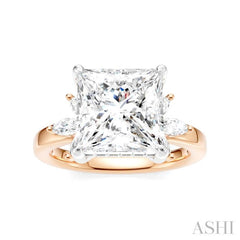 5/8 Ctw Akari Princess Shape Marquise and Round Cut Diamond Semi-Mount Engagement Ring in 14K Rose and White Gold