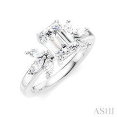 1/2 Ctw Emerald Shape Marquise and Round Cut Diamond Semi-Mount Engagement Ring in 14K White Gold