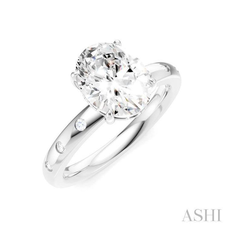 1/6 Ctw Akari Oval Shape Round Cut Diamond Semi-Mount Engagement Ring in 14K White Gold