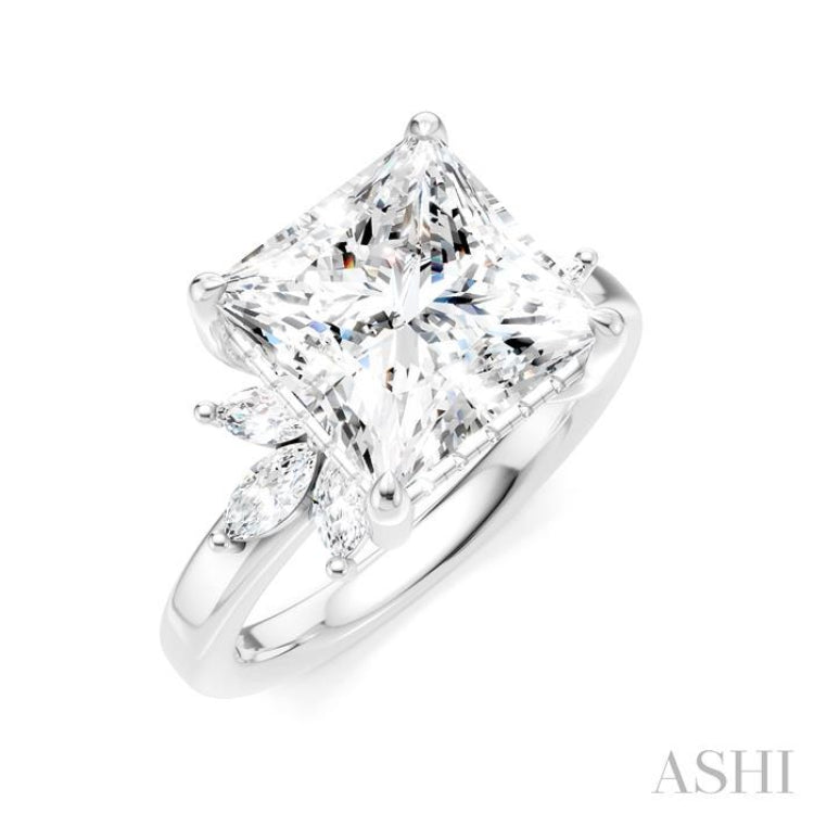 5/8 Ctw Akari Princess Shape Marquise and Round Cut Diamond Semi-Mount Engagement Ring in 14K White Gold