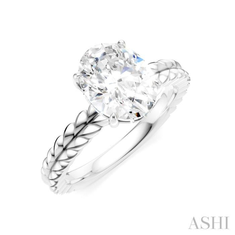 1/20 Ctw Oval Shape Round Cut Diamond Semi-Mount Engagement Ring in 14K White Gold
