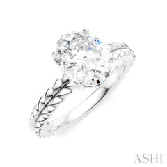 1/20 Ctw Oval Shape Round Cut Diamond Semi-Mount Engagement Ring in 14K White Gold