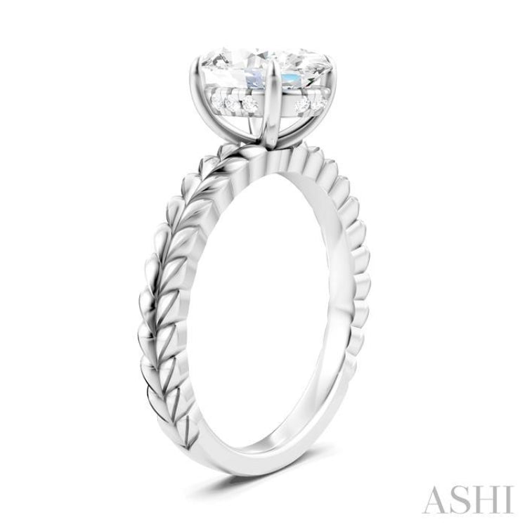1/20 Ctw Oval Shape Round Cut Diamond Semi-Mount Engagement Ring in 14K White Gold