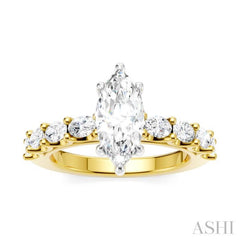 7/8 Ctw Marquise Shape Oval and Round Cut Diamond Semi-Mount Engagement Ring in 14K Yellow and White Gold