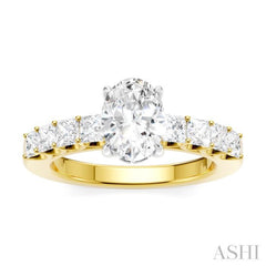 7/8 Ctw Oval Shape Princess and Round Cut Diamond Semi-Mount Engagement Ring in 14K Yellow and White Gold