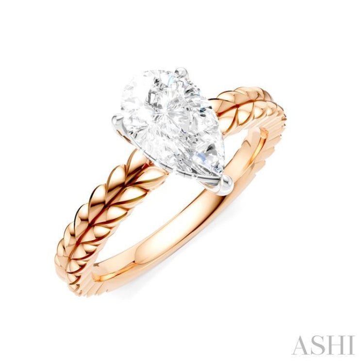 1/20 Ctw Pear Shape Round Cut Diamond Semi-Mount Engagement Ring in 14K Rose and White Gold