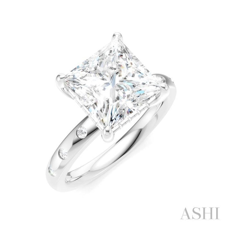 1/5 Ctw Akari Princess Shape Round Cut Diamond Semi-Mount Engagement Ring in 14K White Gold