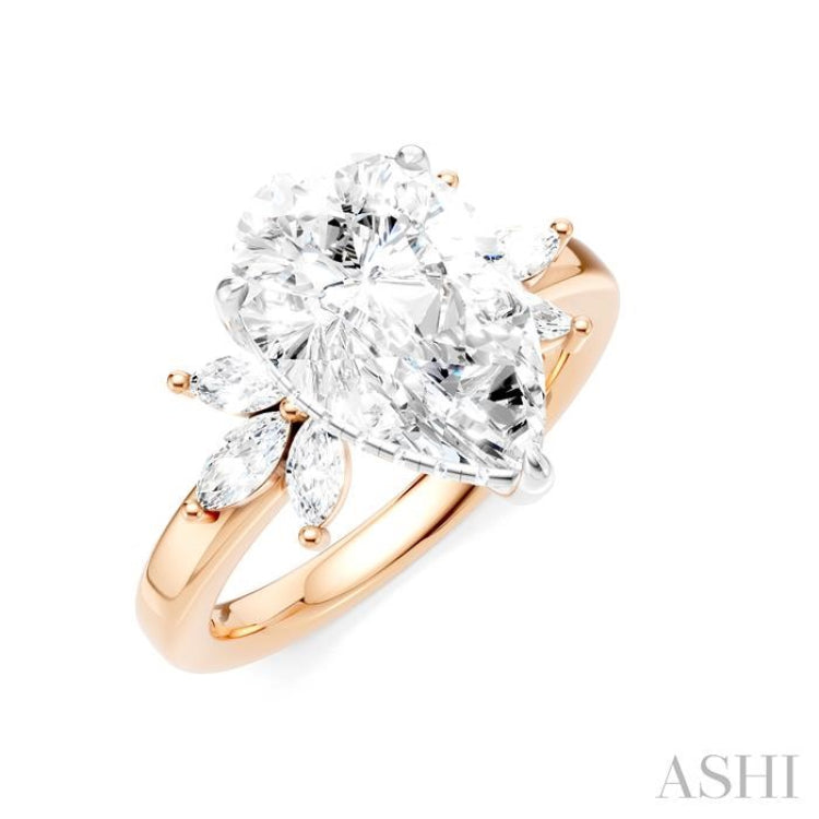 5/8 Ctw Akari Pear Shape Marquise and Round Cut Diamond Semi-Mount Engagement Ring in 14K Rose and White Gold
