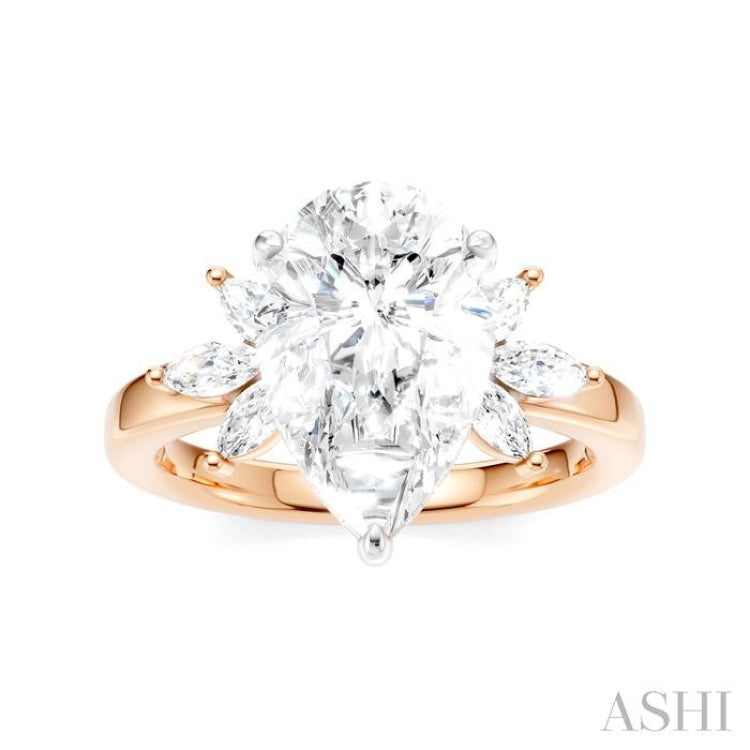 5/8 Ctw Akari Pear Shape Marquise and Round Cut Diamond Semi-Mount Engagement Ring in 14K Rose and White Gold