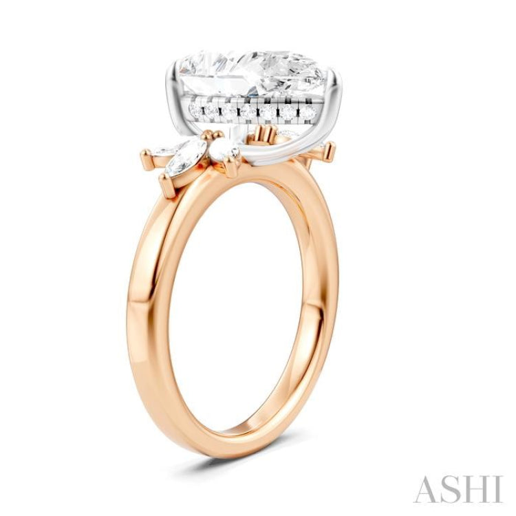 5/8 Ctw Akari Pear Shape Marquise and Round Cut Diamond Semi-Mount Engagement Ring in 14K Rose and White Gold