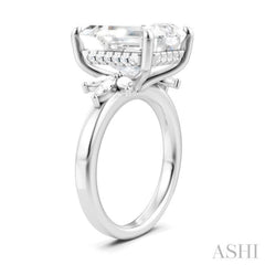 5/8 Ctw Emerald Shape Marquise and Round Cut Diamond Semi-Mount Engagement Ring in 14K White Gold