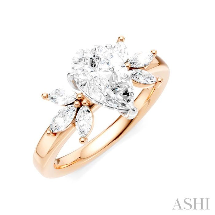 1/2 Ctw Akari Pear Shape Marquise and Round Cut Diamond Semi-Mount Engagement Ring in 14K Rose and White Gold