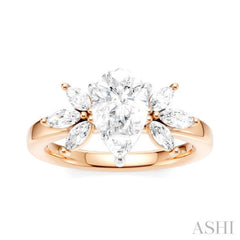 1/2 Ctw Akari Pear Shape Marquise and Round Cut Diamond Semi-Mount Engagement Ring in 14K Rose and White Gold
